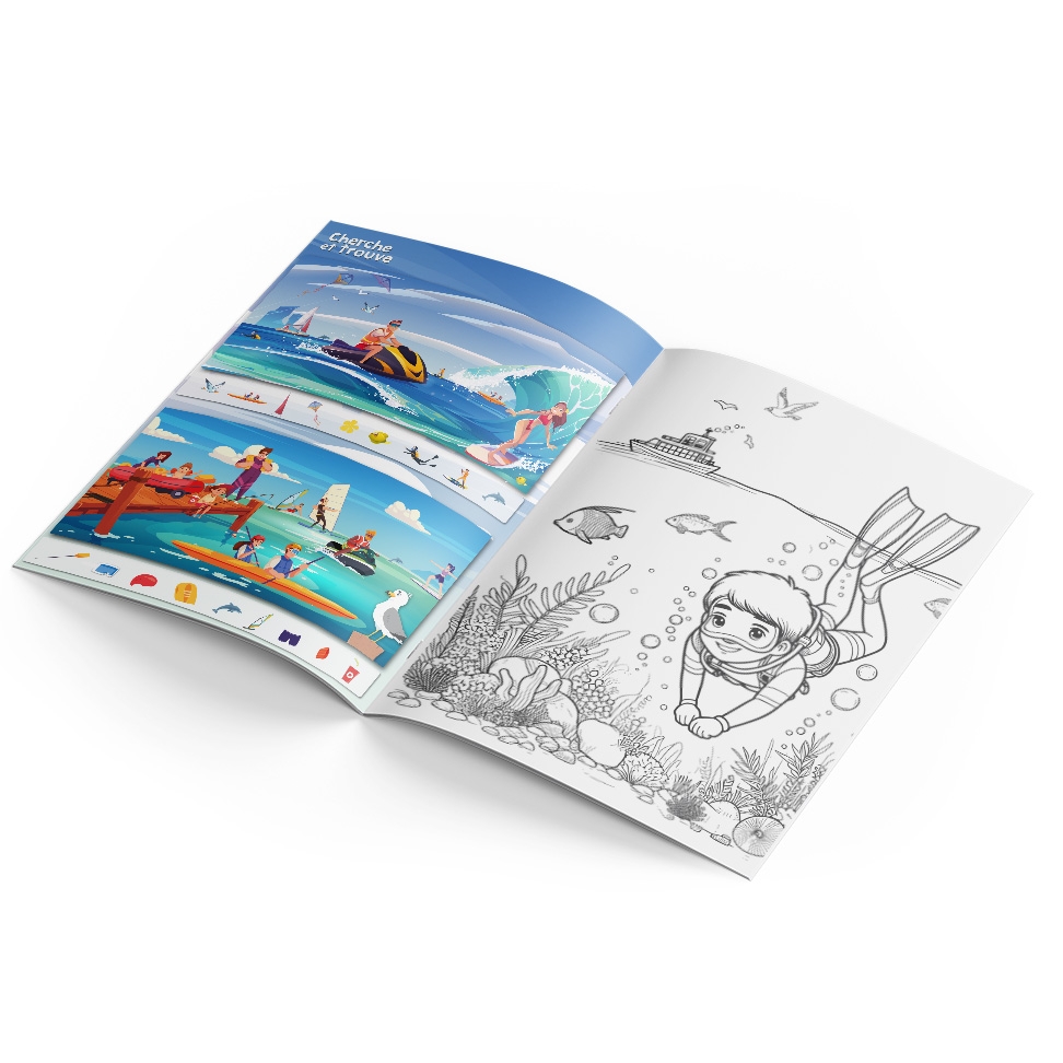 Livrets de Coloriages et Activités 8 pages mix 1 skate ,sports à la montagne, sports nautiques
