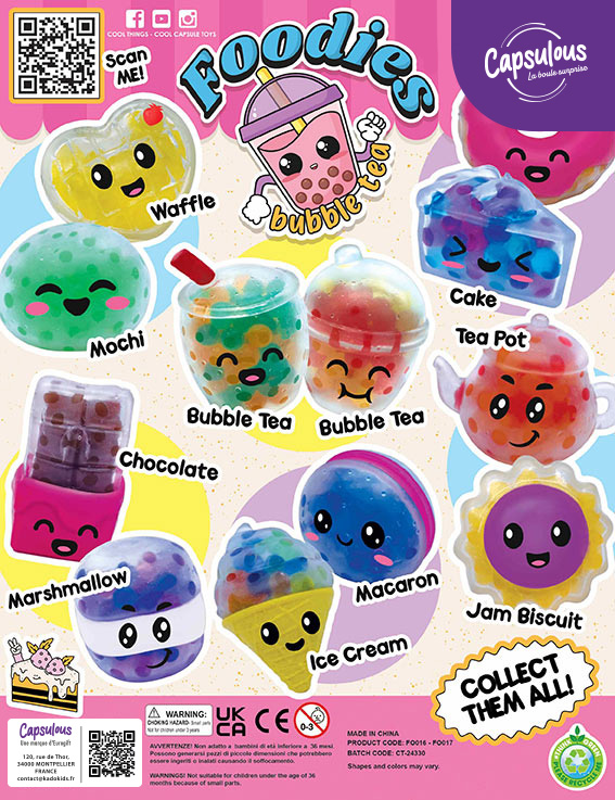 Squishy Foodies Bubble Tea Collection en capsule 50mm