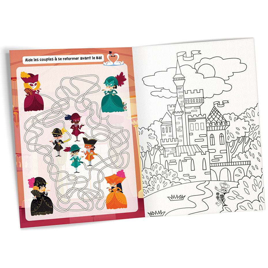 Livrets de Coloriages et Activités 8 pages mix 3 (La vie de château/Médieval/Dino/Animaux exotiques)