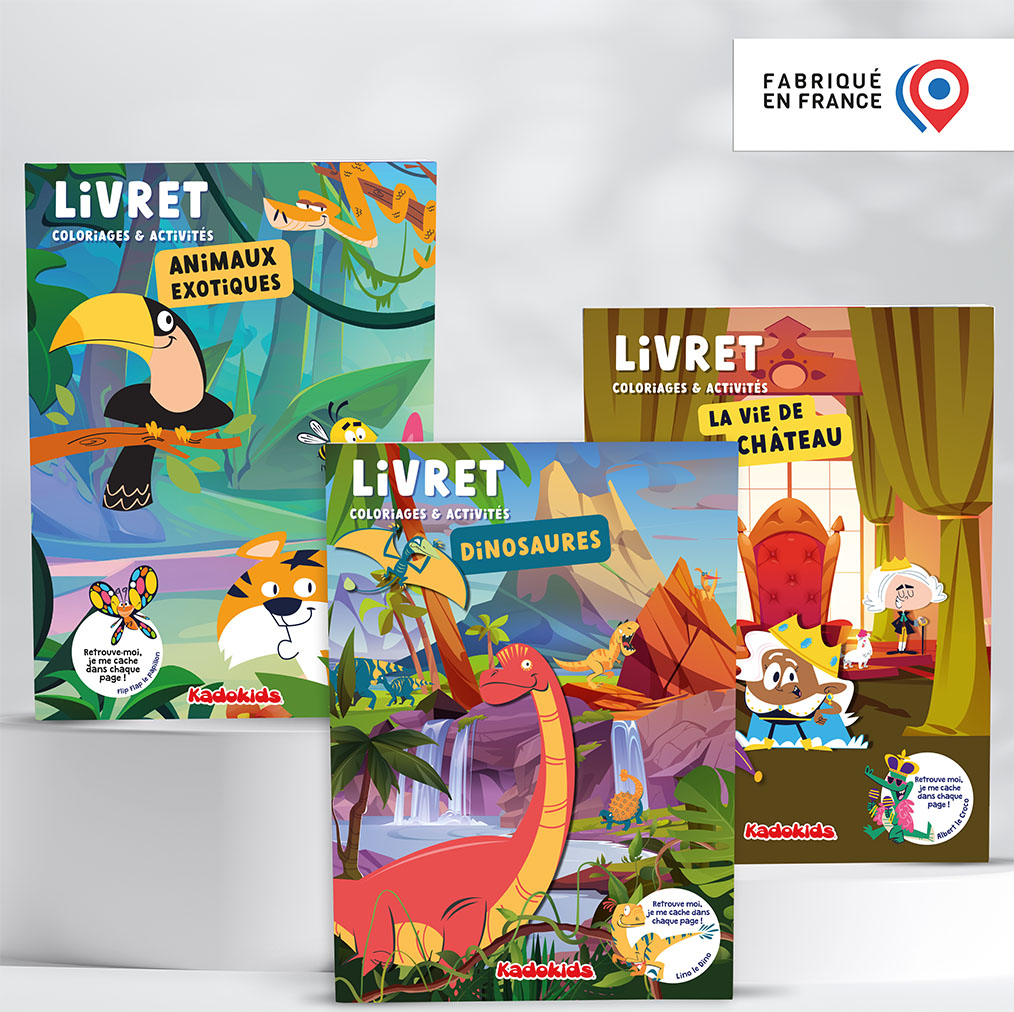 Livrets de Coloriages et Activités 8 pages mix 3 (La vie de château/Dino/Animaux exotiques)